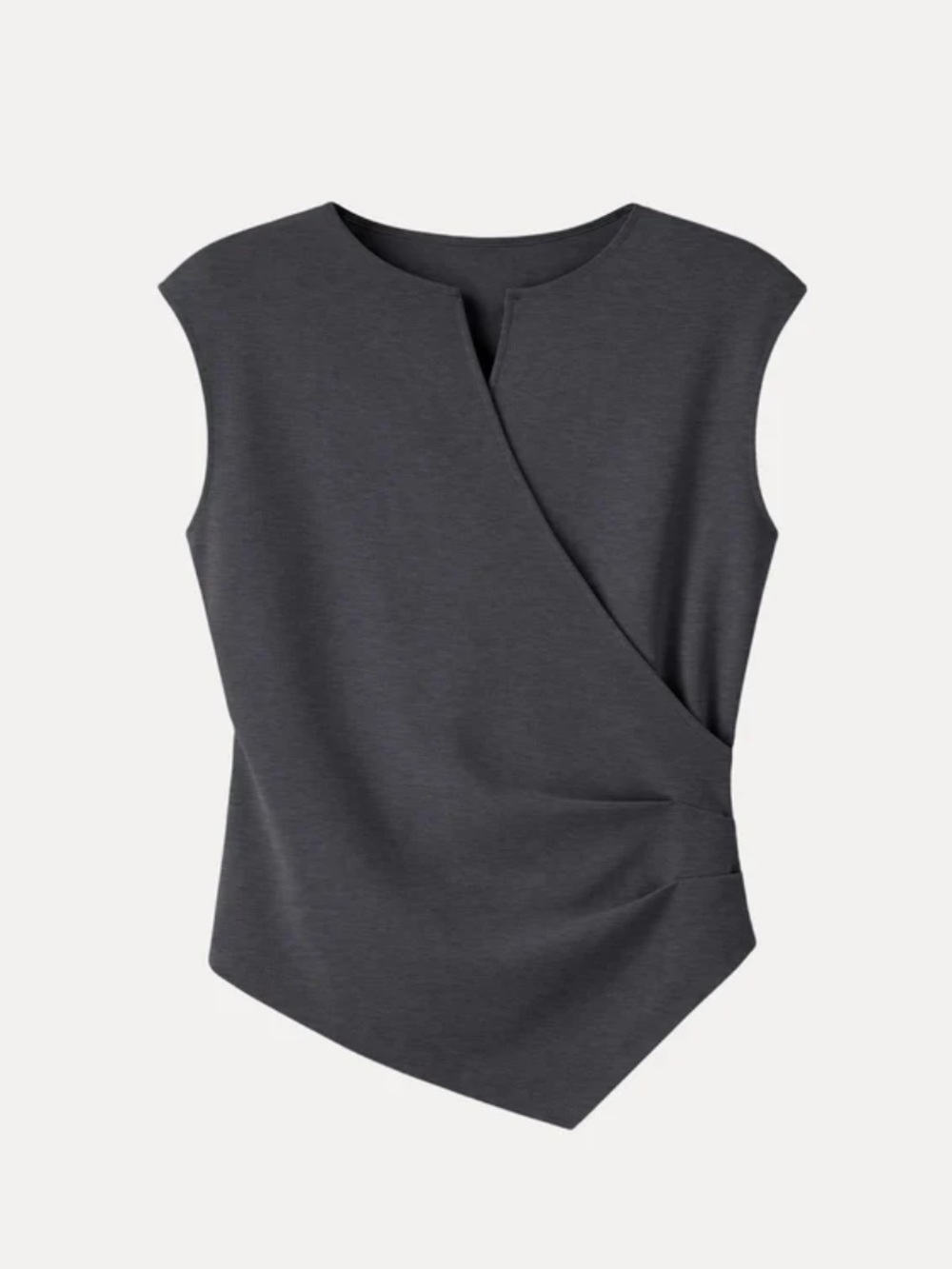 OGL | NWT Ponte Surplice Wide Shoulder Tucked Angled Tank Top in Charcoal, XL
